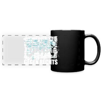 Brandmauer - Gegen Rechts, gegen Hetze - Panorama-Tasse farbig - Schwarz - Vorne
