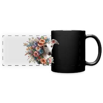Fleurs Galgo Coeur No2 - Mug panoramique uni - noir - Devant