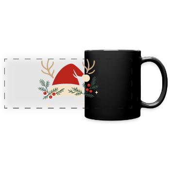 Chapeau de Noël avec bois et branches de sapin - Mug panoramique uni - noir - Devant