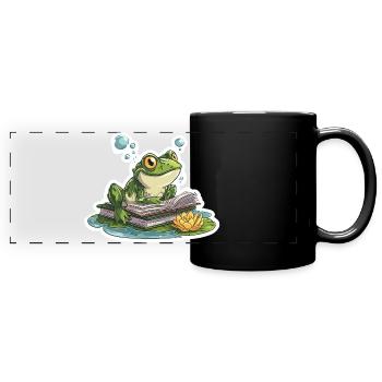 Frog Reading Pond Librarian Humor Reading - Full Colour Panoramic Mug - black - Front