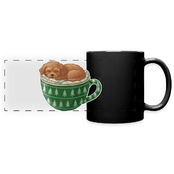 Sleeping puppy in green cup - Full Colour Panoramic Mug - black - Front