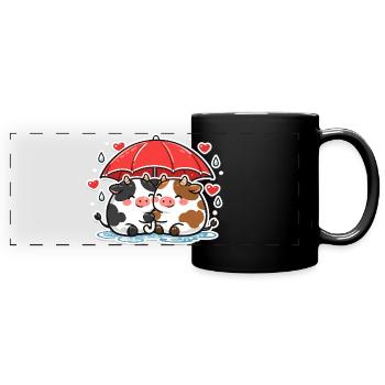 Cow duo under umbrella - Full Colour Panoramic Mug - black - Front