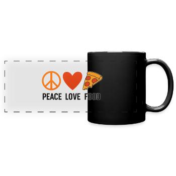 Peace Love Food – Retro Style mit Herz & Pizza - Panorama-Tasse farbig - Schwarz - Vorne