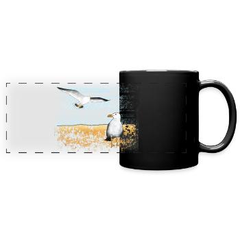 Seagulls, beach, sea - Full Colour Panoramic Mug - black - Front