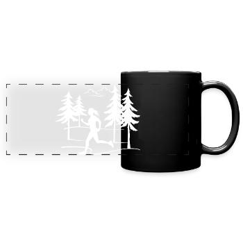 Female Runner jogger forest run cross country gift - Full Colour Panoramic Mug - black - Front