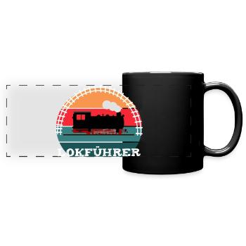 Lokführer Eisenbahn Dampflok - Panorama-Tasse farbig - Schwarz - Vorne