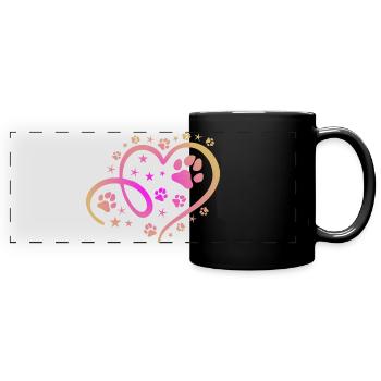 Herz mit Pfötchen und Sternen - Panorama-Tasse farbig - Schwarz - Vorne