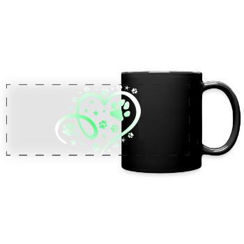Herz mit Pfötchen und Sternen - Panorama-Tasse farbig - Schwarz - Vorne