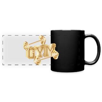 gold-tone dumbbell typography for gym enthusiasts - Full Colour Panoramic Mug - black - Front