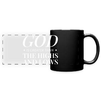 Gott Spruch Sprüche - Panorama-Tasse farbig - Schwarz - Vorne