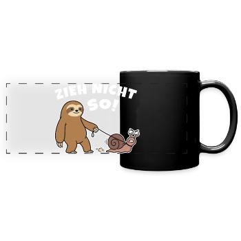 Ne tire pas comme ça ! Le paresseux marche avec l’escargot - Mug panoramique uni - noir - Devant