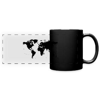 worldmap landkarte globus - Panorama-Tasse farbig - Schwarz - Vorne