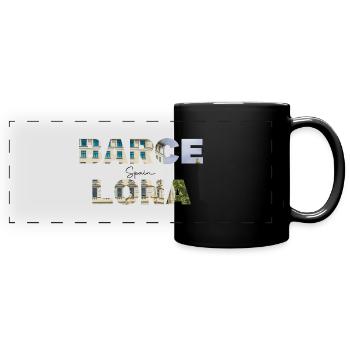 Barcelona Typography with Cityscape Photo - Full Colour Panoramic Mug - black - Front