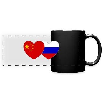 China Russia Flag Heart - Full Colour Panoramic Mug - black - Front