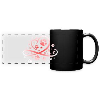 Herz mit Pfötchen und Sternen - Panorama-Tasse farbig - Schwarz - Vorne