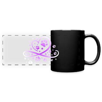 Herz mit Pfötchen und Sternen - Panorama-Tasse farbig - Schwarz - Vorne