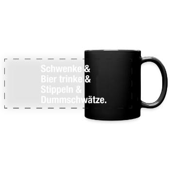 Schwenken & Bier trinke & Stippeln & Dummschwätze - Panorama-Tasse farbig - Schwarz - Vorne