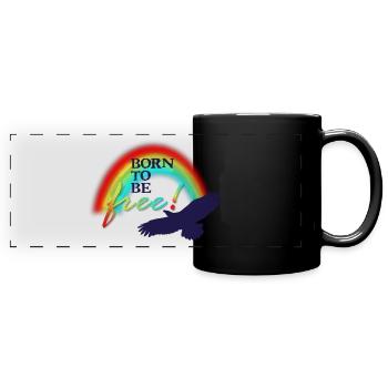 Born to be FREE - Panorama-Tasse farbig - Schwarz - Vorne