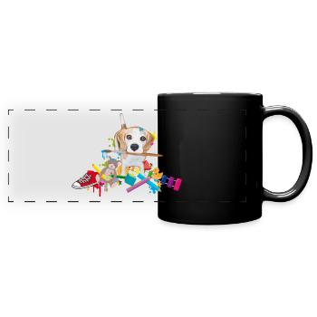 beagle with a brush - Full Colour Panoramic Mug - black - Front
