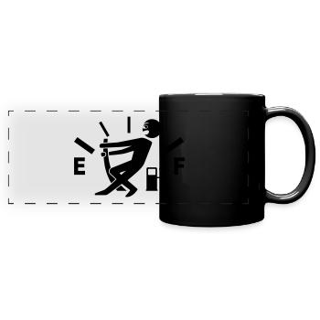 Leerer Tank - kein Sprit - Tankanzeige - Panorama-Tasse farbig - Schwarz - Vorne
