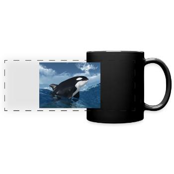 A killer whale jumps out of the water - Full Colour Panoramic Mug - black - Front