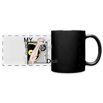 Musik meine Droge - Panorama-Tasse farbig - Schwarz - Vorne