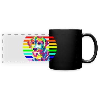 Regenbogen Hund - Panorama-Tasse farbig - Schwarz - Vorne