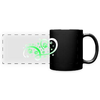 Herz mit Pfötchen und Sternen - Panorama-Tasse farbig - Schwarz - Vorne