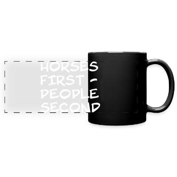 Pferde zuerst - Panorama-Tasse farbig - Schwarz - Vorne