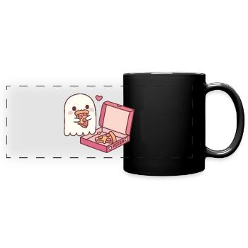 Fantôme mignon mangeant de la pizza drôle - Mug panoramique uni - noir - Devant