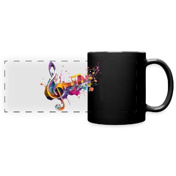 Farbmusik: Bunte Notenschrift - Panorama-Tasse farbig - Schwarz - Vorne