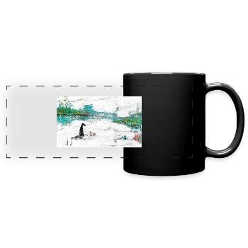 "Der lange Weg ins Glück" - Panorama-Tasse farbig - Schwarz - Vorne
