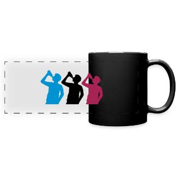3 friends drinking beer - Full Colour Panoramic Mug - black - Front
