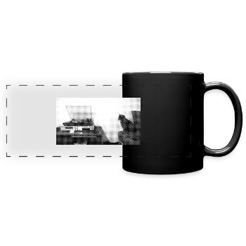 Plattenspieler mit Katze - Panorama-Tasse farbig - Schwarz - Vorne
