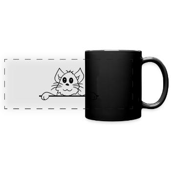 Jolie petite chatte jetant un coup d’œil caché derrière le mur - Mug panoramique uni - noir - Devant