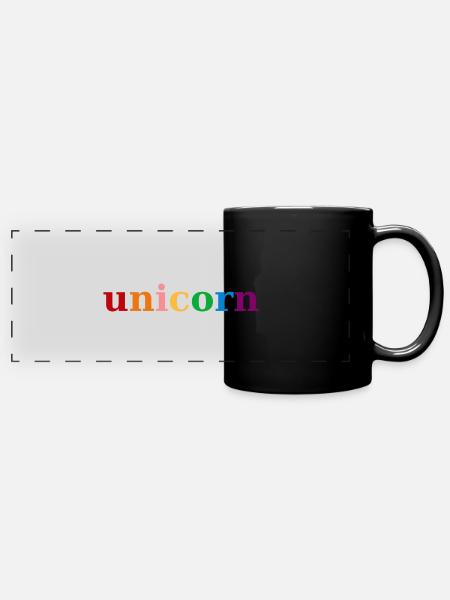Einhorn Regenbogenfarben - Panorama-Tasse farbig - Schwarz