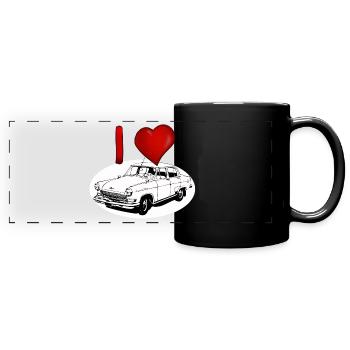 Herzliebe für Oldtimer Wolga M21 - Panorama-Tasse farbig - Schwarz - Vorne