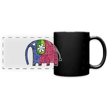 Süßer bunter Elefant Eli - Panorama-Tasse farbig - Schwarz - Vorne