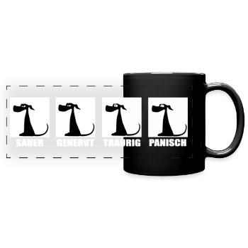 Lustiges Hunde T-Shirt , Sticker, Shirt Emotionen - Panorama-Tasse farbig - Schwarz - Vorne
