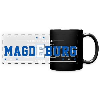 Magdeburg - Panorama-Tasse farbig - Schwarz - Vorne