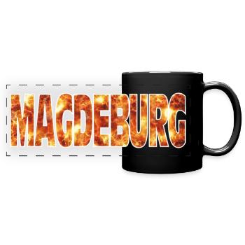 Magdeburg - Panorama-Tasse farbig - Schwarz - Vorne