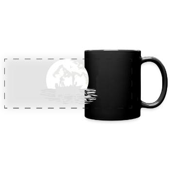 Amis pêcher ensemble au clair de lune 4 - Mug panoramique uni - noir - Devant