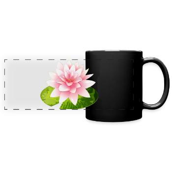 nénuphar brillant avec pétale de nénuphar vert - Mug panoramique uni - noir - Devant