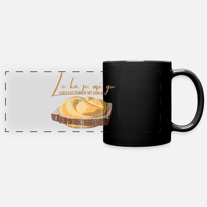 Leberkäs Semmerl with gherkins – dialect - Full Colour Panoramic Mug - black