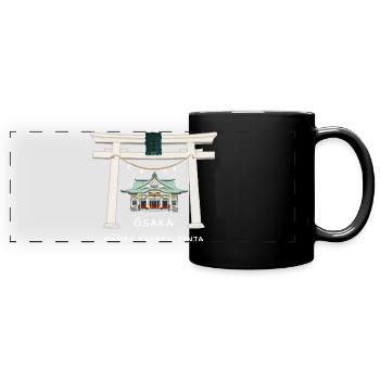 Osaka Japan, Namba Yasaka-jinja Torii Drawing - Full Colour Panoramic Mug - black - Front