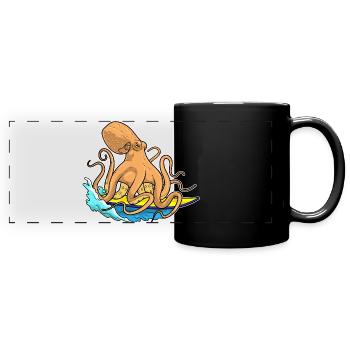 Octopus Planche de surf Été - Mug panoramique uni - noir - Devant