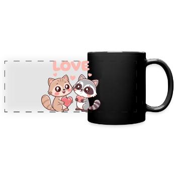 Duo Cats and Raccoons Hearts of Love - Full Colour Panoramic Mug - black - Front