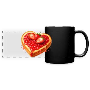 Toast in Herzform mit Erdbeermarmelade  - Panorama-Tasse farbig - Schwarz - Vorne