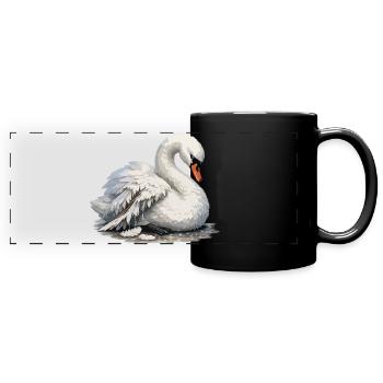 Swan with broken wing - Full Colour Panoramic Mug - black - Front