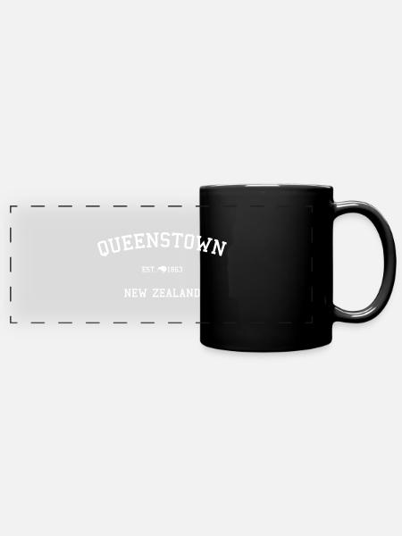 New Zealand - Queenstown - Kiwi - Maori Neuseeland - Panorama-Tasse farbig - Schwarz